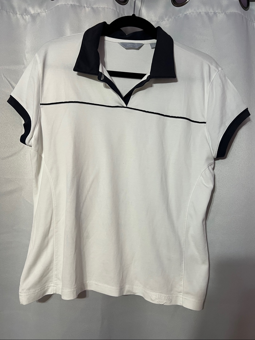 Callaway Women’s White And Navy Blue Collar Golf Polo Shirt Size XL